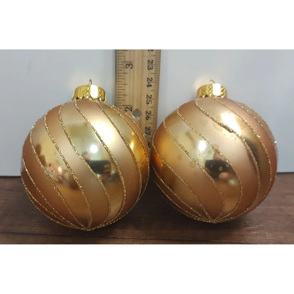 TARGET BRONZE GOLD GLITTER GLASS FALL THANKSGIVING CHRISTMAS ORNAMENT Lot Of 2